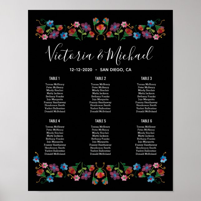 Mexican Fiesta Embroidery Floral Seating Chart (Front)
