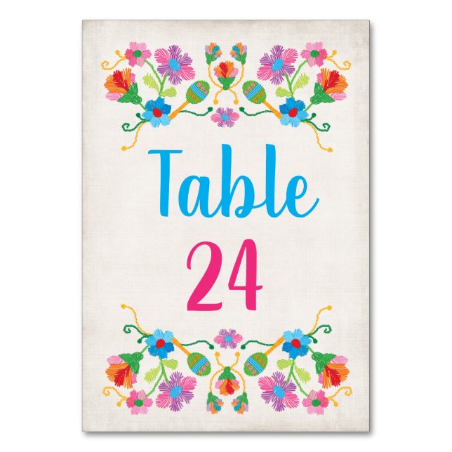 Mexican Fiesta Embroidery Table Numbers (Front)