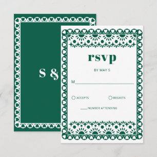 Mexican Fiesta Emerald Papel Picado Boho Wedding RSVP Card