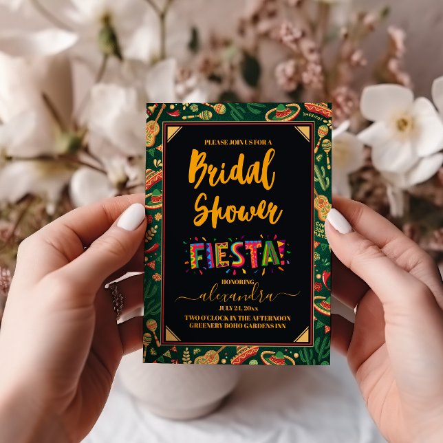 Mexican Fiesta Floral Black Colourful Bridal Showe Invitation (Creator Uploaded)