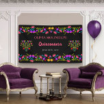 Mexican Fiesta Floral Black Quinceanera Birthday Banner<br><div class="desc">Colourful and Pretty, black Quinceañera Banner which you can personalize for your quinceanera birthday party. This vibrant Mexican Fiesta theme has beautiful borders of Folk Art flowers. This party banner has a fresh and cheerful colour palette of pink, purple, blue green and yellow, whilst the handwritten lettering has a carefree,...</div>