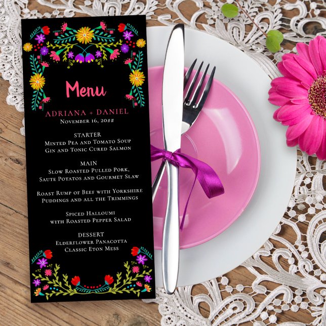 Mexican Fiesta Floral Black Wedding Menu (Floral Menu from my Mexican Fiesta Floral collection
)
