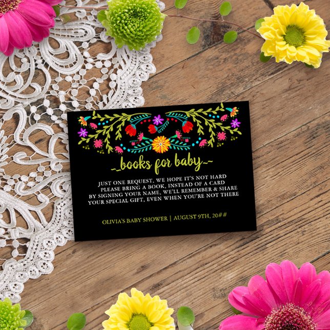 Mexican Fiesta Floral Book Request Baby Shower Enclosure Card (Baby Shower Book Request insert card from my Mexican Fiesta Floral collection)