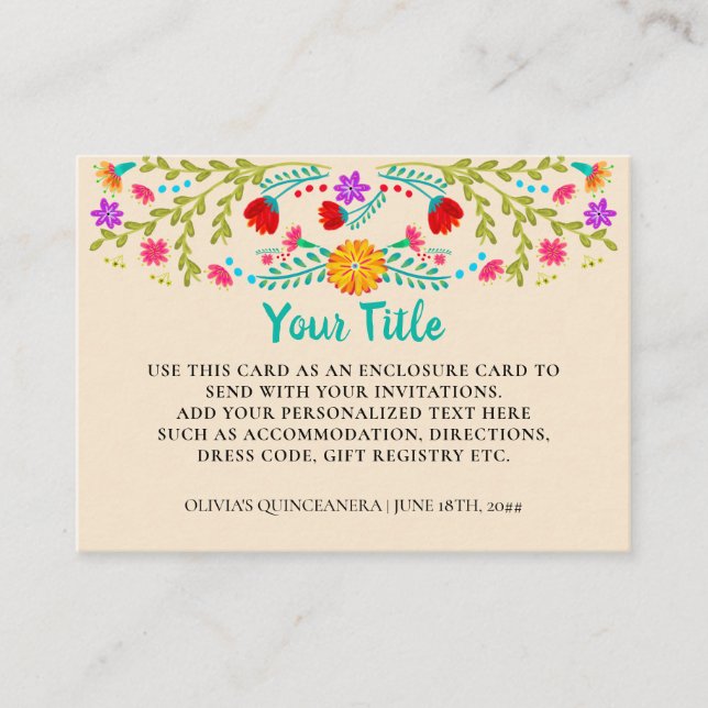 Mexican Fiesta Floral Champagne Custom Enclosure Card (Front)