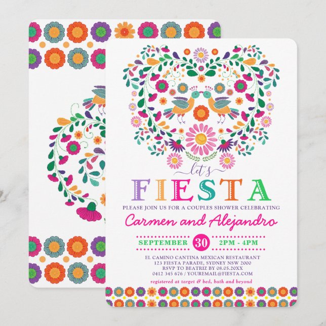 Mexican Fiesta Floral Couples Bridal Shower Invitation (Front/Back)