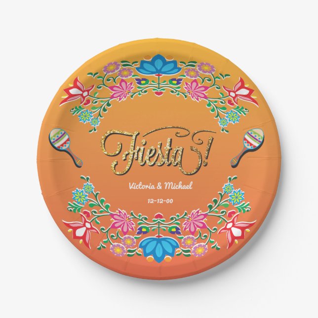 Mexican Fiesta Floral Party Plates (Front)