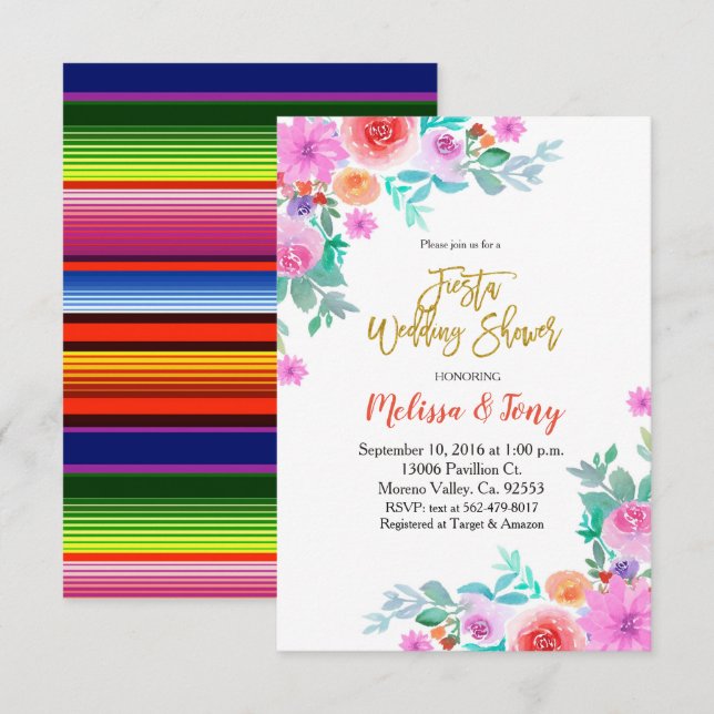 Mexican Fiesta Floral Wedding shower party Invitation (Front/Back)