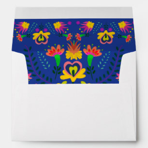 Mexican Fiesta Flower Colorful Blue Return Address Envelope