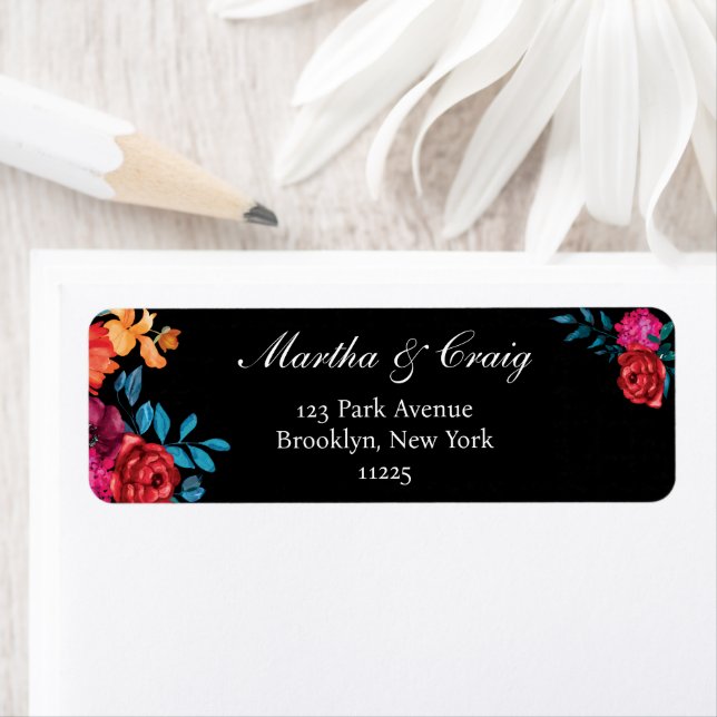 Mexican Fiesta Flower Wedding Black Return Address (Insitu)