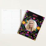Mexican Fiesta Flowers Black 2022 Custom Photo Planner<br><div class="desc">Add your photo to this pretty floral planner. The Mexican fiesta folk art flowers frame your picture and you can edit the year.</div>