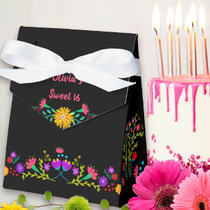 Mexican Fiesta Flowers Black Personalized Favor Box