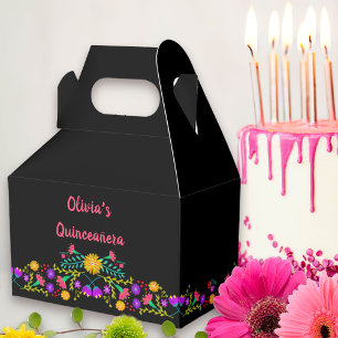 Mexican Fiesta Flowers Black Pink Personalized Favor Box