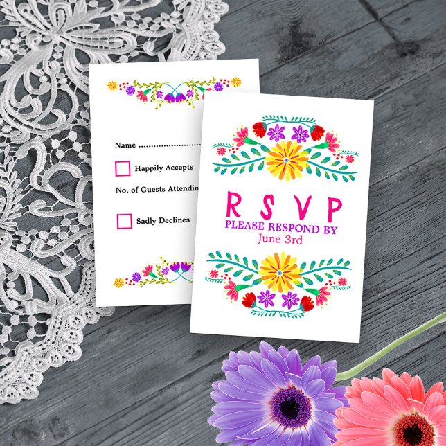 Mexican Fiesta Flowers Colourful Quinceanera RSVP Card (RSVP card from my Mexican Fiesta Flowers Quinceanera Collection)