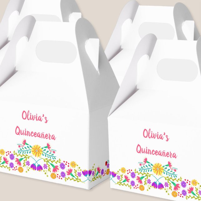 Mexican Fiesta Flowers White Pink Personalized Favor Box (Favor boxes from my Mexican Fiesta Flowers Quinceanera Collection)
