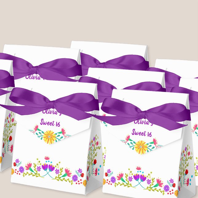 Mexican Fiesta Flowers White Purple Personalized Favor Box (Personalized Favor boxes for any occasion from my Mexican Fiesta Flowers Collection)