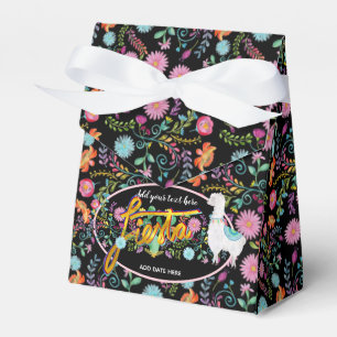 Mexican Fiesta Folk Flowers Llama Personalized Favor Box