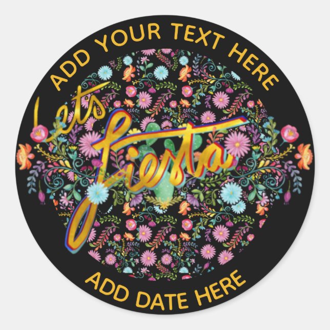 Mexican Fiesta Folk Flowers Personalized Classic Round Sticker (Front)