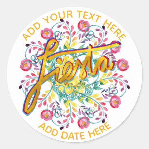 Mexican Fiesta Folk Flowers Personalized White Classic Round Sticker
