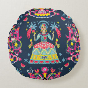 Mexican Fiesta Frida Round Pillow