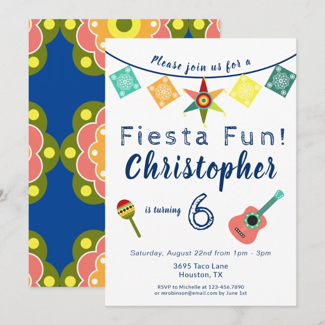 Mexican Fiesta Fun Colourful Boys Birthday Party  Invitation (Front/Back)