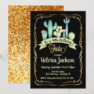 Mexican Fiesta gold glitter birthday invitation
