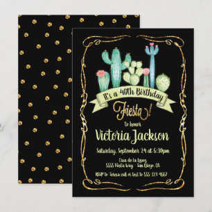 Mexican Fiesta gold glitter birthday invitation