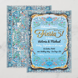Mexican Fiesta Gold Glitter Rehearsal Dinner Invitation