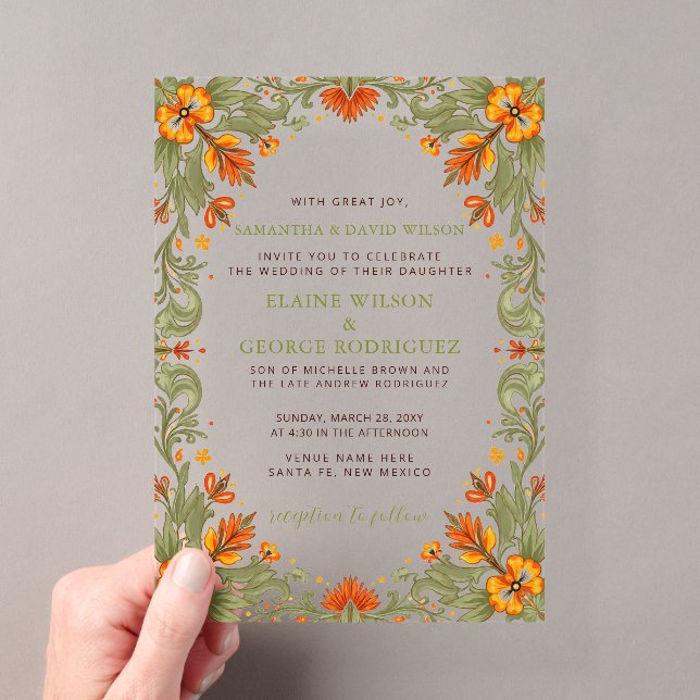 Mexican Fiesta Green Talavera Wedding Acrylic Invitations (Insitu (Handheld))