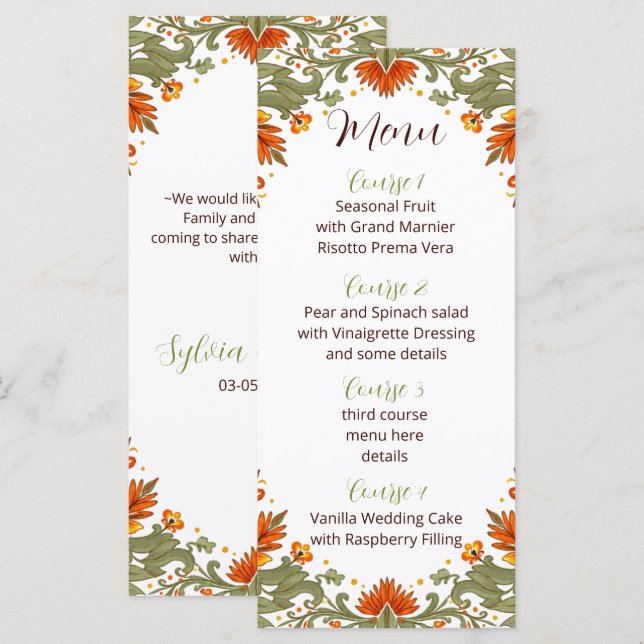 Mexican Fiesta Green Talavera Wedding  Menu (Front/Back)