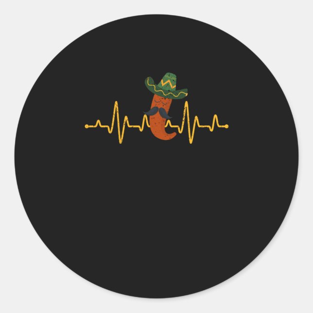 Mexican Fiesta Heartbeat Chili Sombrero Cinco Classic Round Sticker (Front)