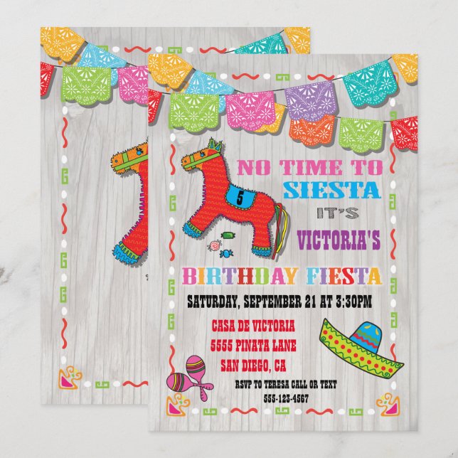 Mexican Fiesta Kids Birthday Party Invitation (Front/Back)