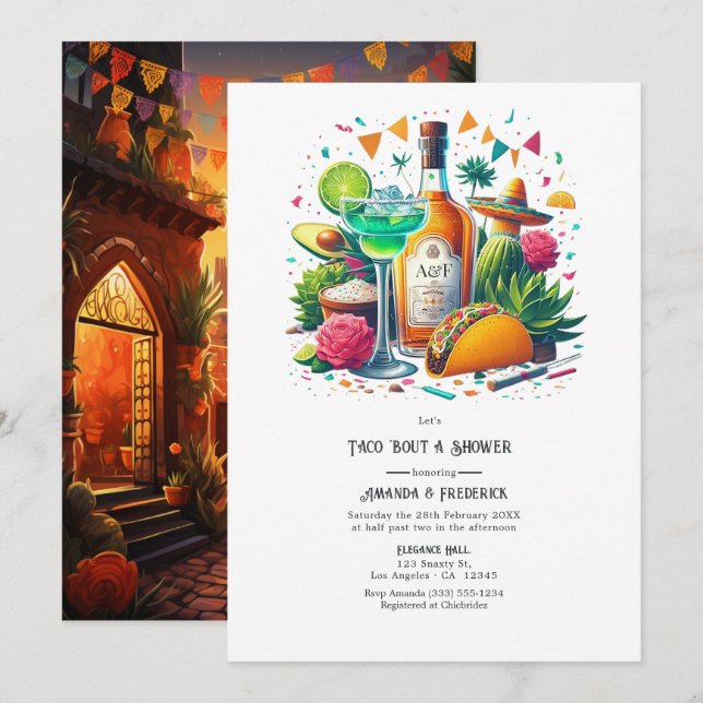 Mexican Fiesta "Let's Taco 'Bout a Couples Shower" Invitation (Front/Back)