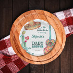 Mexican fiesta little muchacho baby shower templat paper plate<br><div class="desc">Mexican fiesta little muchacho on his way baby shower template paper plates  personalized tableware.  Sombrero hat,  mexican guitar, cactus,   modern and vintage script personalized baby shower table decor personalized paper plates</div>