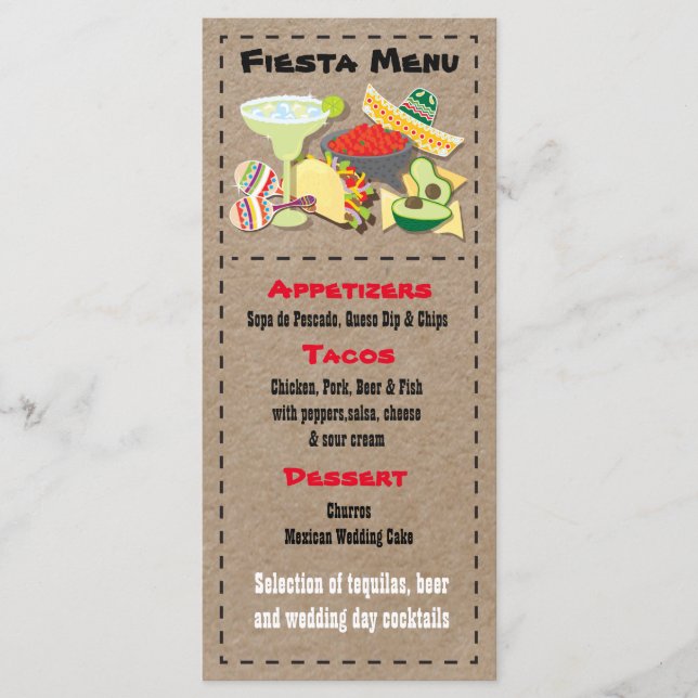 Mexican Fiesta menu items faux kraft paper (Front)