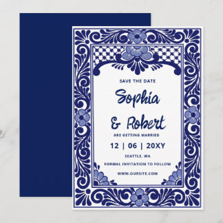 Mexican Fiesta Navy Blue Talavera Save The Date
