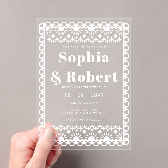Mexican Fiesta Papel Picado Boho Wedding Acrylic Invitations (Insitu (Handheld))