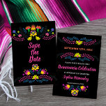 Mexican Fiesta Party Black Floral Save The Date<br><div class="desc">Mexican Floral Save the Date card in colourful Mexican Fiesta folk art flowers. The design is decorated both sides and the template is set up ready for you to add your special date, your name, the occasion and custom text to the back The design can be customized to suit any...</div>