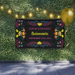 Mexican Fiesta Party Black Quinceanera Birthday Banner<br><div class="desc">Colourful Mexican Fiesta Party Banner which you can personalize for your quinceanera or other special occasion. This pretty design has has floral of Folk Art flowers in pink, purple and yellow with handwritten brushed typography. All of the wording is editable and currently reads "[name] Quinceañera [date]". Great as a welcome...</div>
