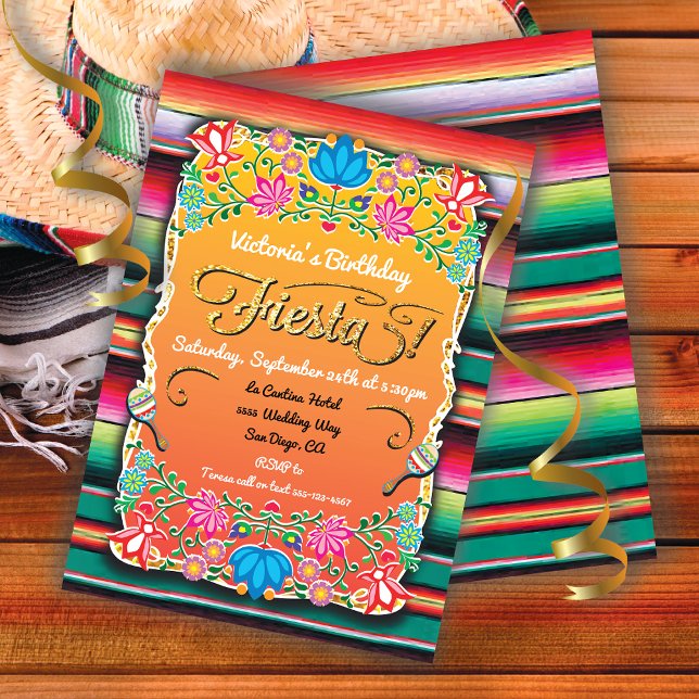 Mexican Fiesta Party Gold Glitter Invitation (Creator Uploaded)