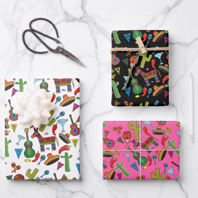Mexican Fiesta Party Images Wrapping Paper Sheet (Front)
