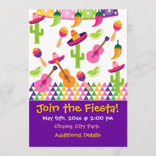 Mexican Fiesta Party Sombrero Saguaro Invitations