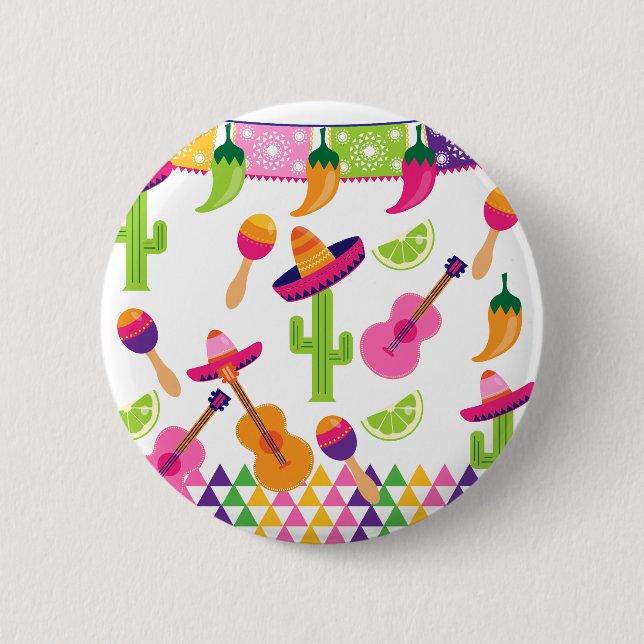 Mexican Fiesta Party Sombrero Saguaro Lime Peppers 2 Inch Round Button (Front)