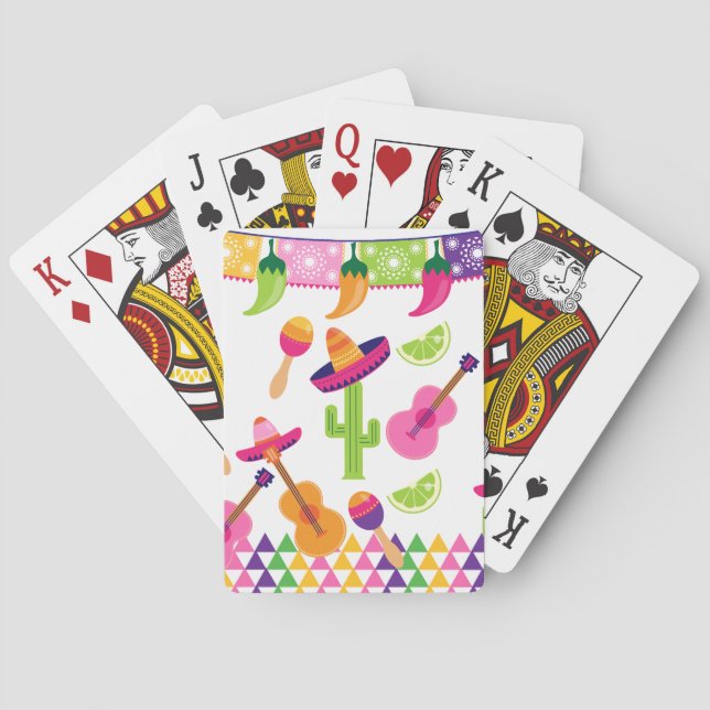 Mexican Fiesta Party Sombrero Saguaro Lime Peppers Playing Cards (Back)