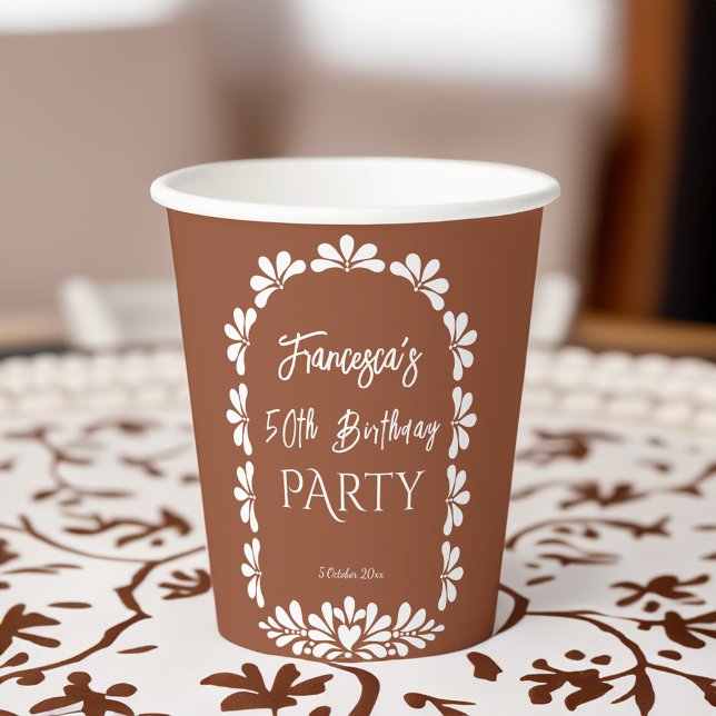Mexican fiesta party terracotta talavera cutomized paper cups (Mexican fiesta birthday party terracotta talavera customized paper cups personalized party decor)