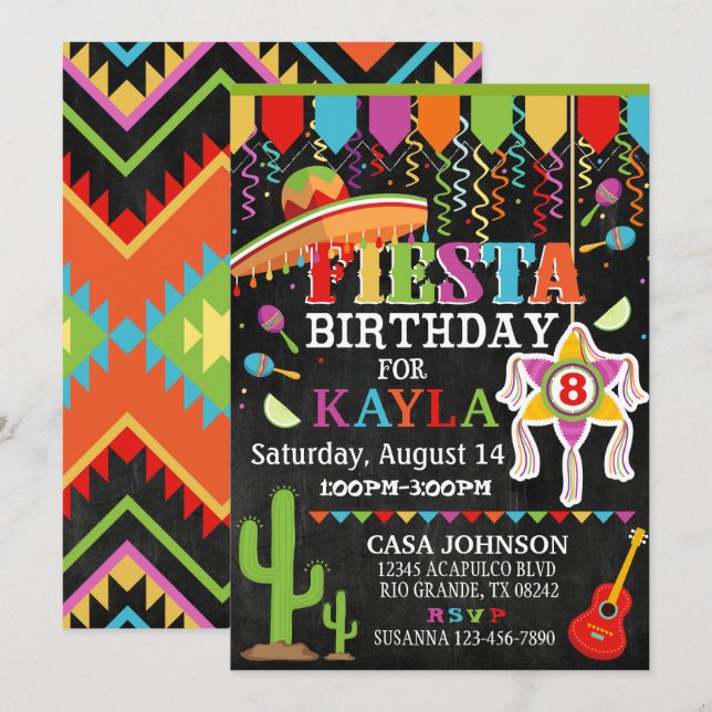 Mexican Fiesta Pinata Party Bright Colours Birthda Invitation (Front/Back)