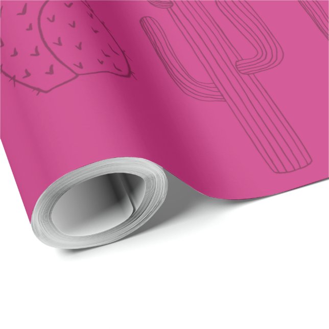 Mexican Fiesta Pink Cactus Wrapping Paper (Roll Corner)