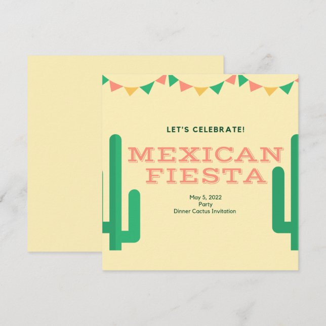 Mexican Fiesta Rehearsal Dinner Cactus Floral Invitation (Front/Back)