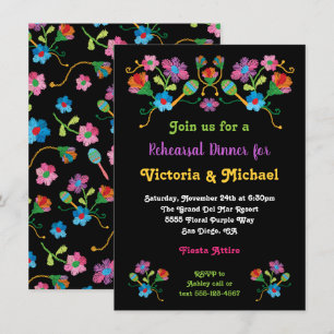 Mexican Fiesta Rehearsal Dinner with embroidery In Invitation