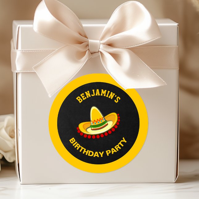 Mexican Fiesta Sombrero Birthday Party Favour Classic Round Sticker (Creator Uploaded)