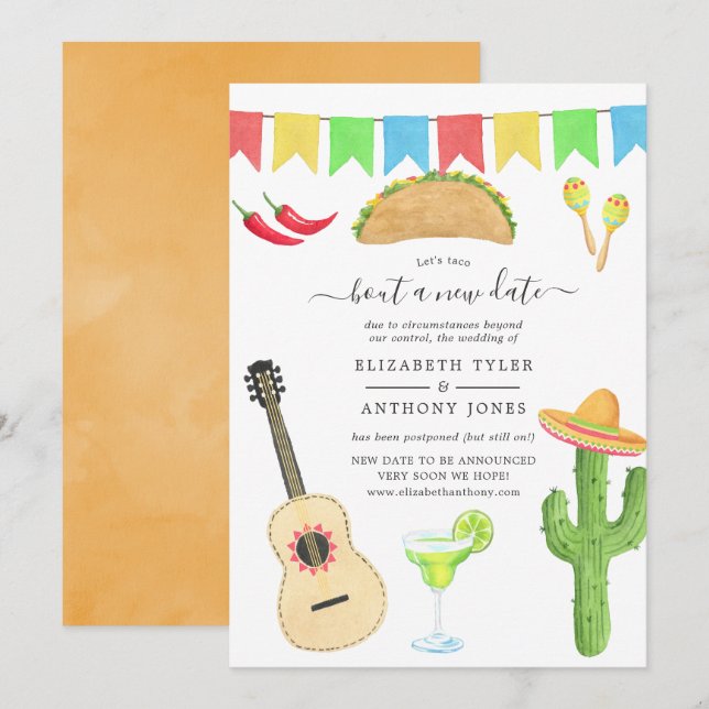 Mexican Fiesta Taco 'bout a New Date Wedding Invitation (Front/Back)